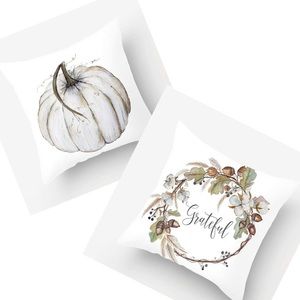 Set of 2 Autumn Pillow Covers Grateful, Fall Decor